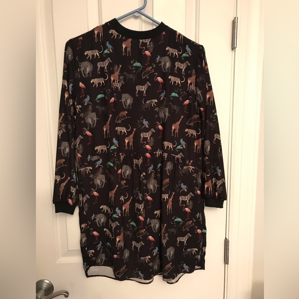 Zara Black Tunic/Dress with Jungle Print, sz XS